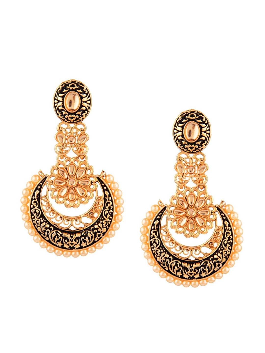 

Efulgenz Black & Gold-Plated Crescent Shaped Antique Chandbalis Earrings