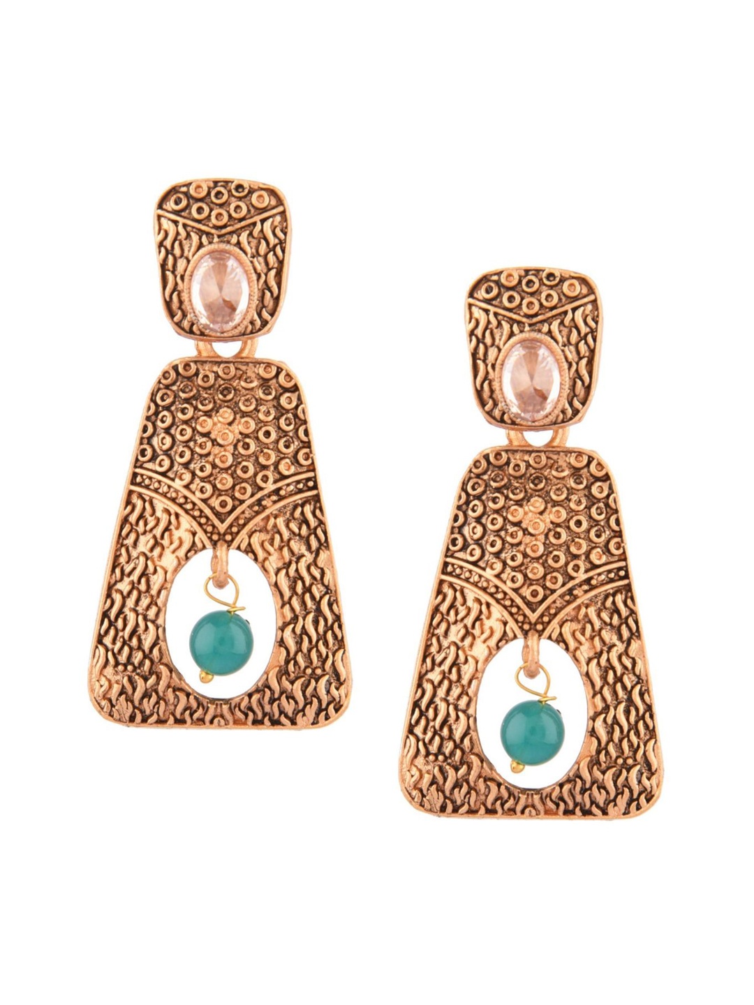 

Efulgenz Gold-Toned & Green Geometric Drop Earrings