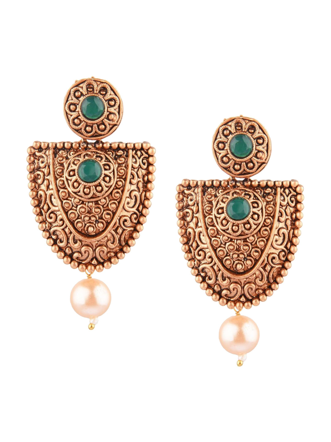 

Efulgenz Gold-Toned & Green Classic Drop Earrings