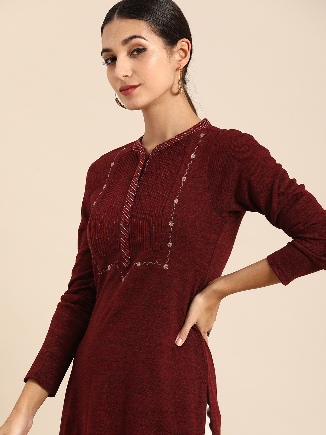 

Anouk Women Maroon Yoke Design Kurta