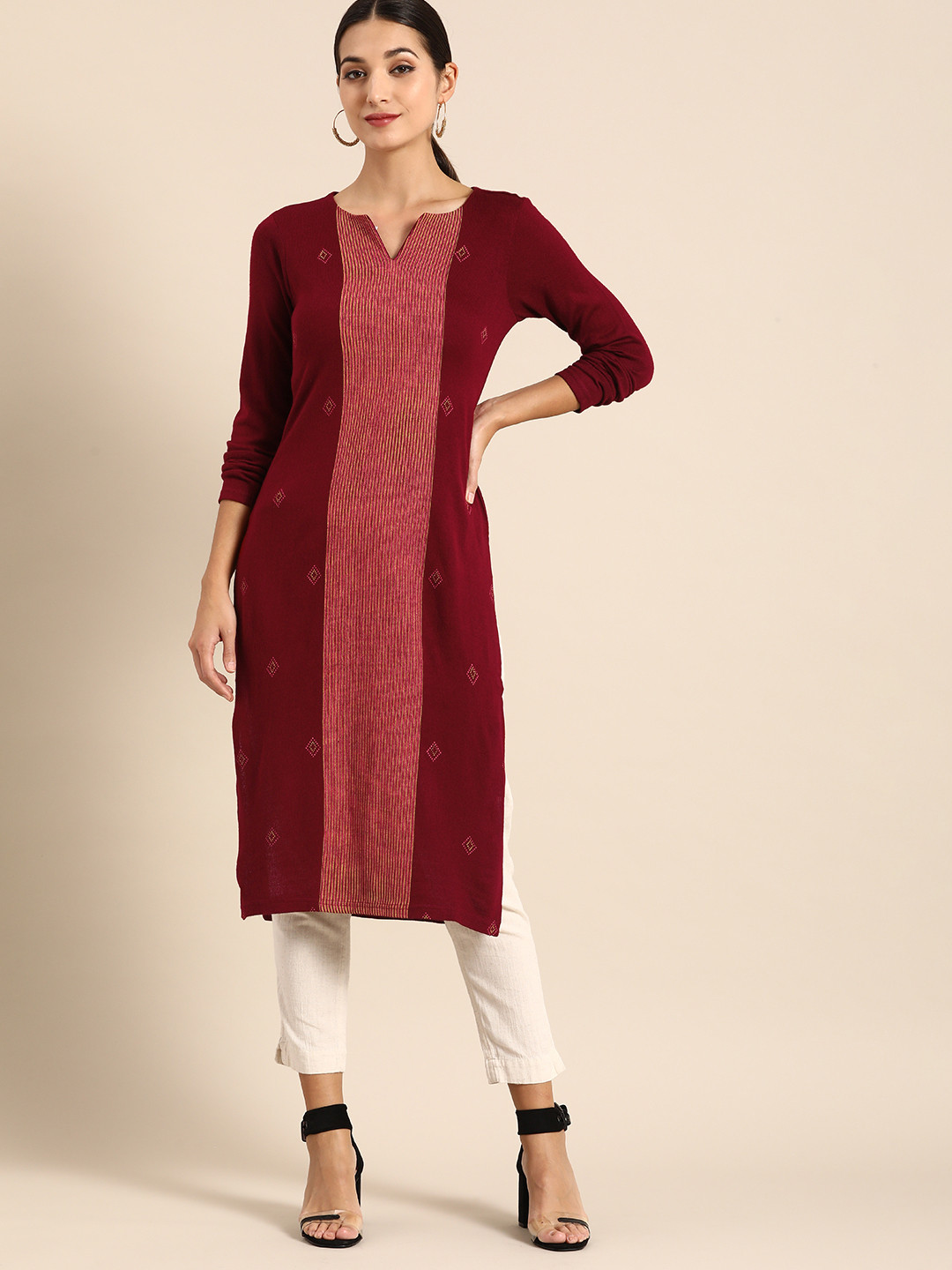

Anouk Women Maroon Striped Kurta