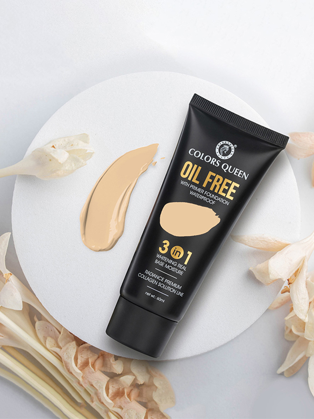 

Colors Queen 3 In 1 Oil Free Water Proof Foundation with Primer 60 ml - Golden Beige 03, Nude