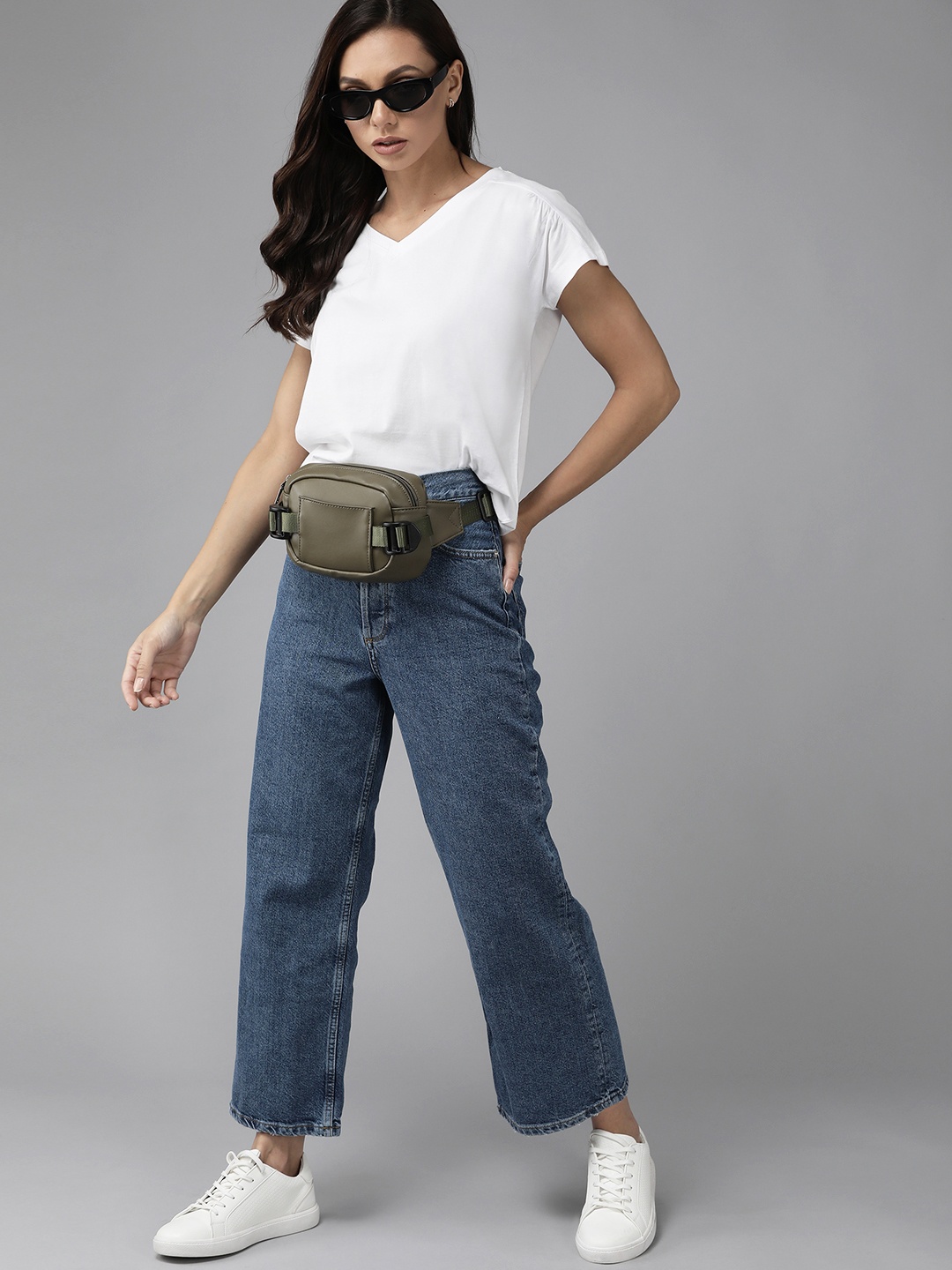 

Roadster Women White V-Neck Drop-Shoulder Sleeves T-shirt