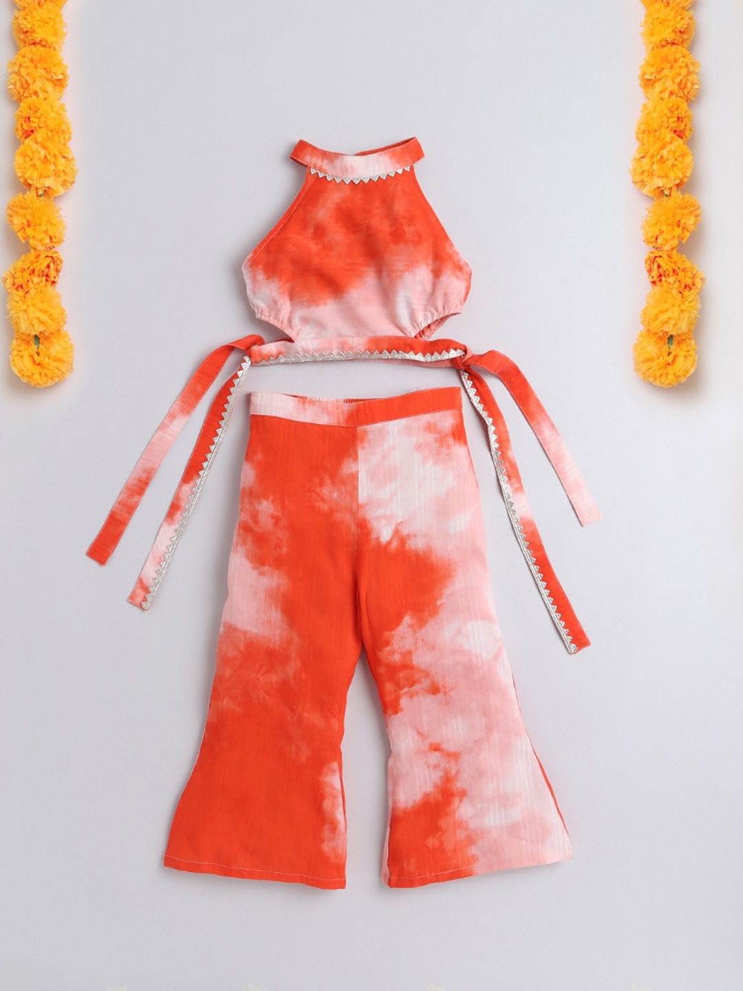 

taffykids Girls Orange & White Tie & Dye Pure Cotton Clothing Set