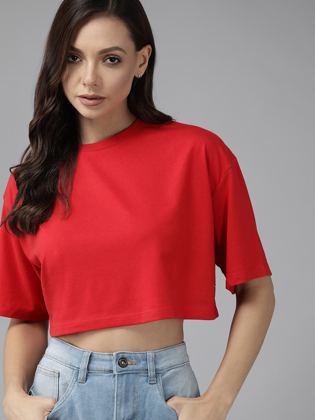 

Roadster Women Red Drop-Shoulder Sleeves Oversized T-shirt