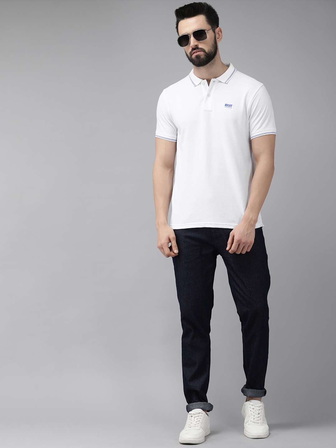 

BEAT LONDON by PEPE JEANS Men White Brand Logo Printed Polo Collar Applique T-shirt