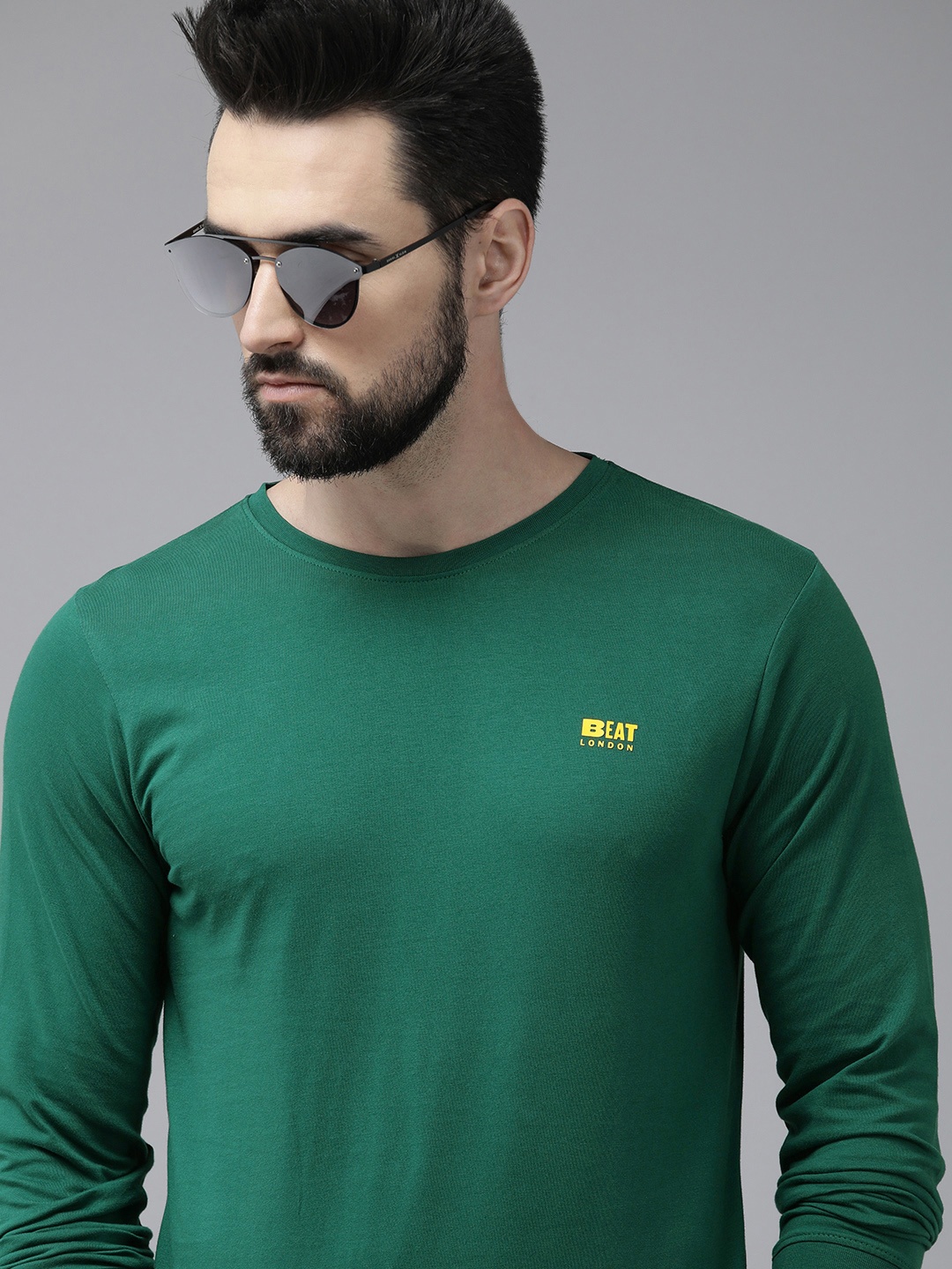 

BEAT LONDON by PEPE JEANS Men Green Pure Cotton Slim Fit T-shirt