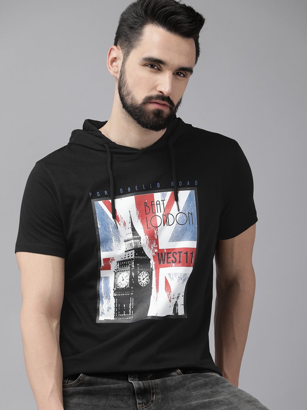 

BEAT LONDON by PEPE JEANS Men Black & White Printed Pure Cotton T-shirt