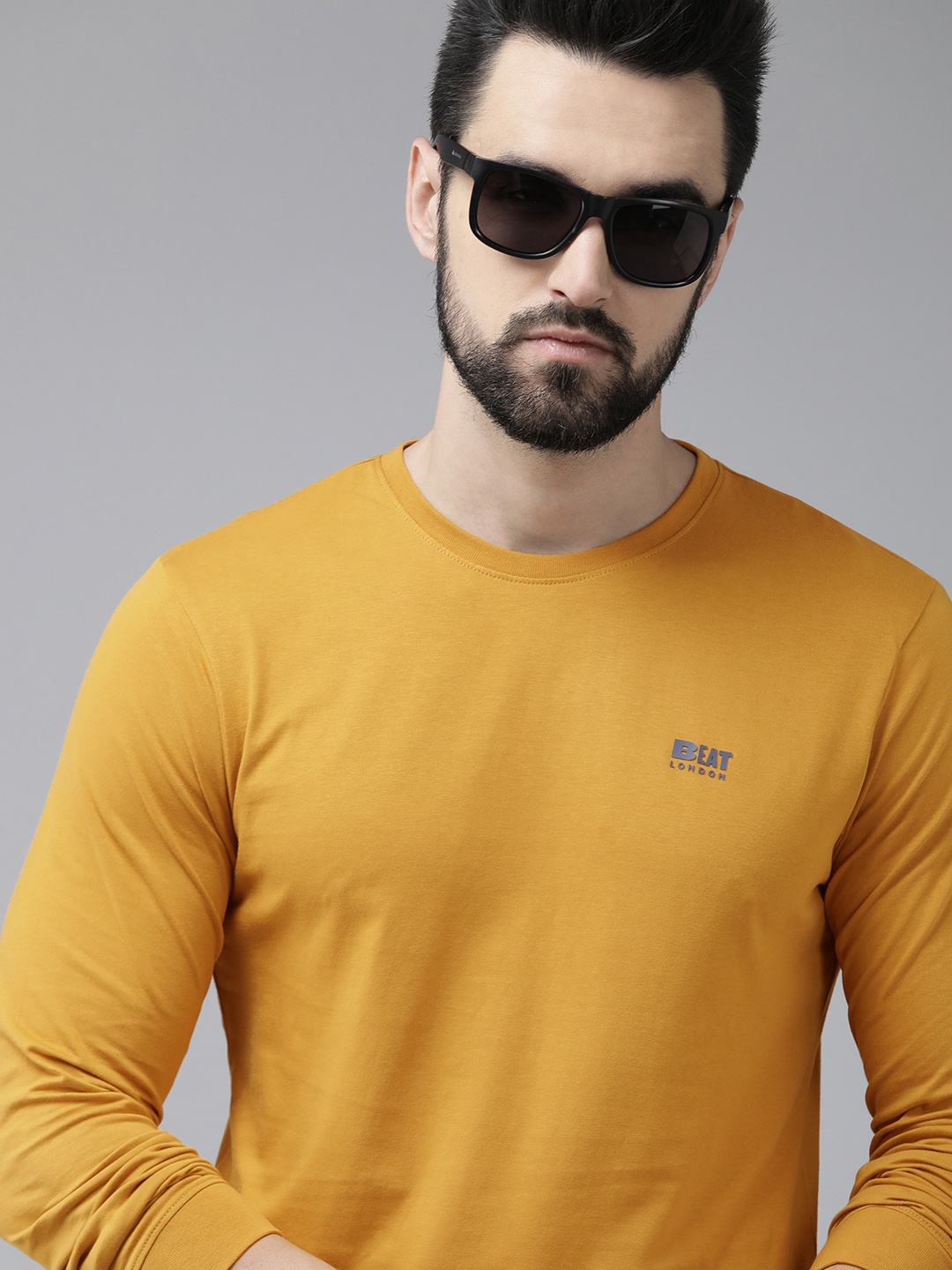 

BEAT LONDON by PEPE JEANS Men Mustard Yellow Pure Cotton Slim Fit T-shirt