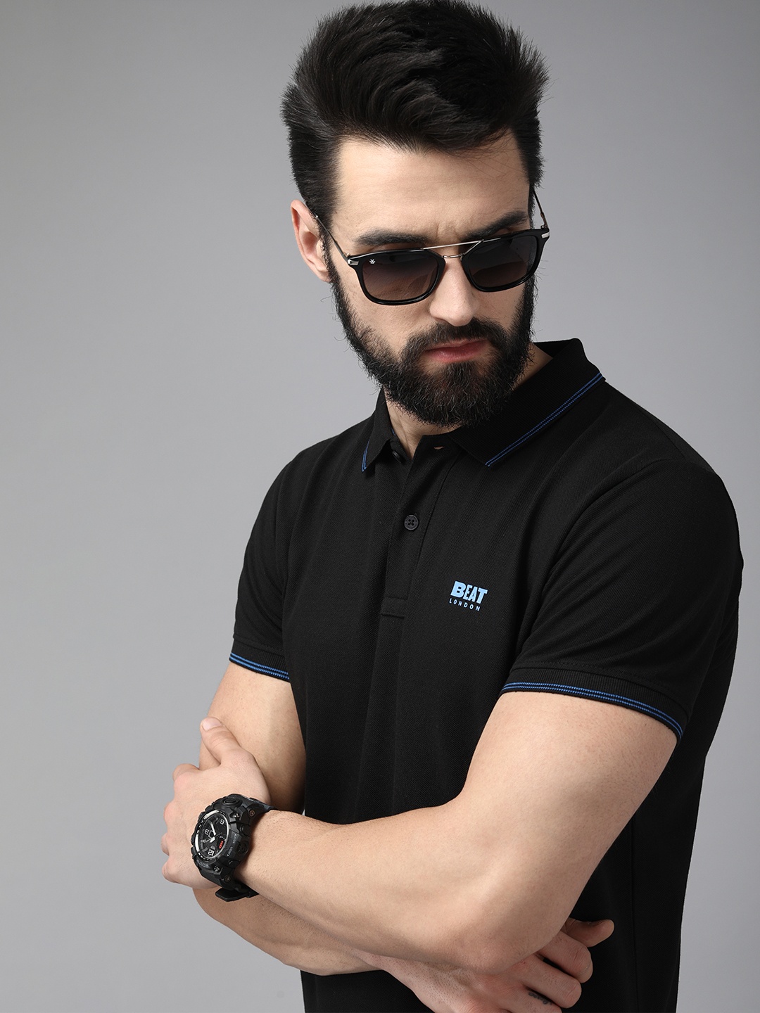 

BEAT LONDON by PEPE JEANS Men Black Polo Collar T-shirt