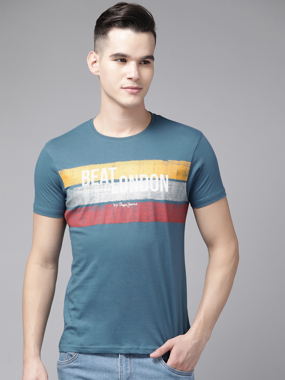 

BEAT LONDON by PEPE JEANS Pure Cotton Printed Slim Fit T-shirt, Teal