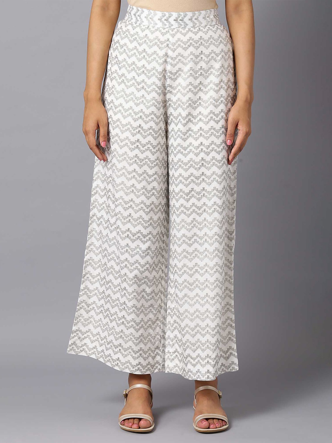 

AURELIA Women White Printed Knitted Palazzos