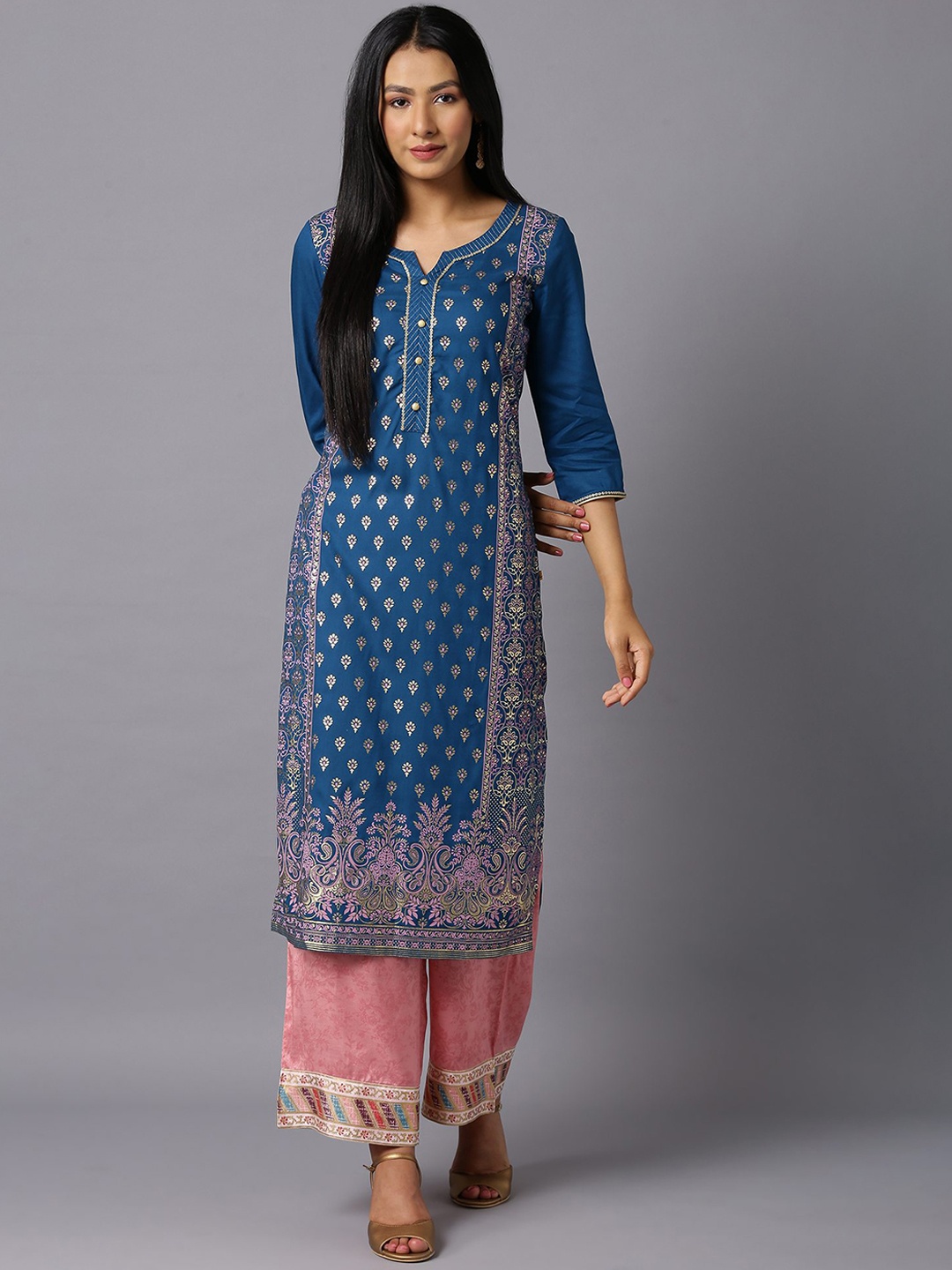 

AURELIA Women Blue Ethnic Motifs Printed Flared Sleeves Kurta