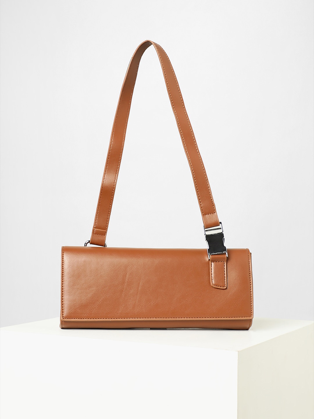 

HAUTE SAUCE by Campus Sutra Brown PU Structured Handheld Bag