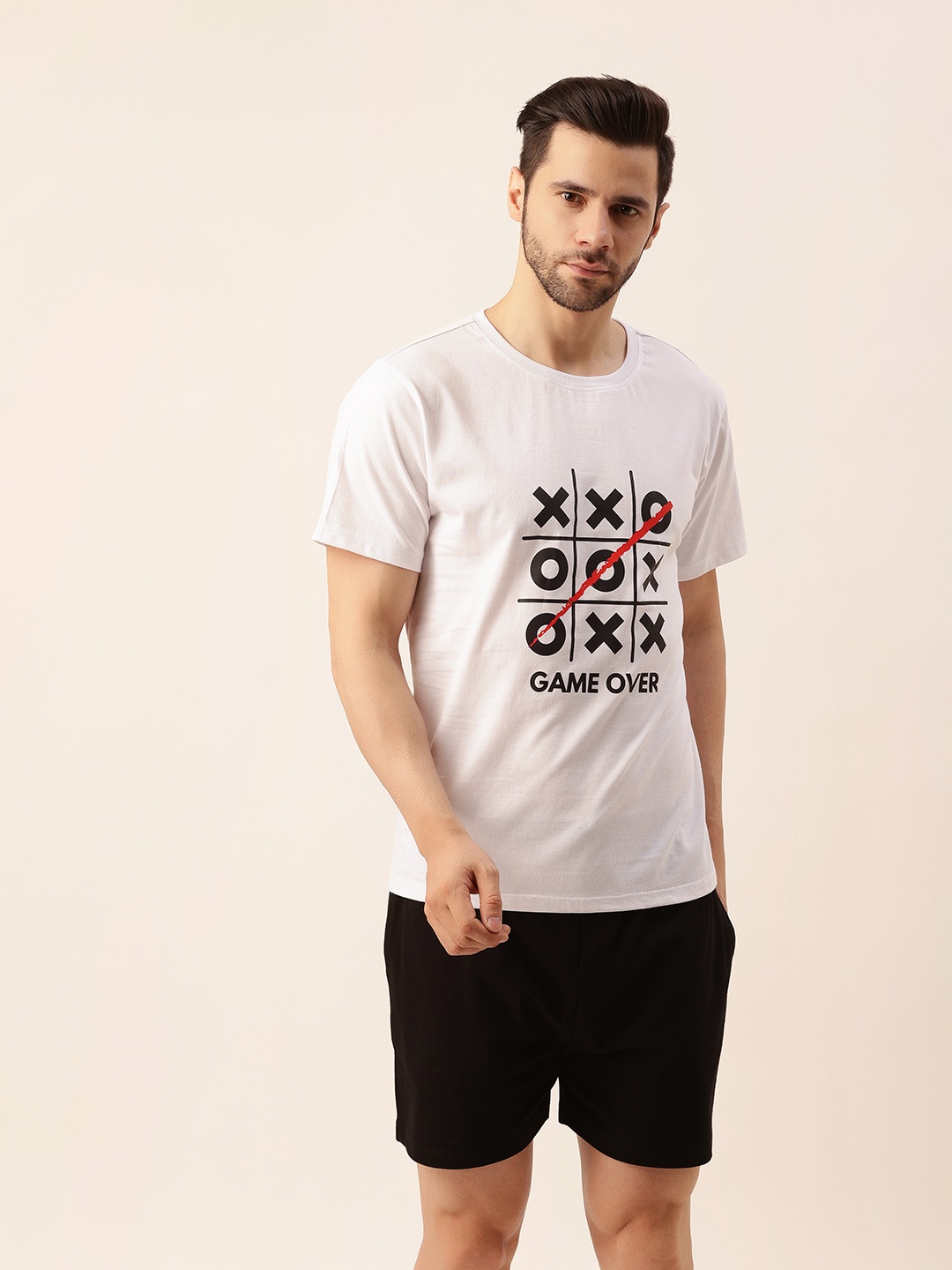 

Fluffalump Men White & Black Printed Night suit