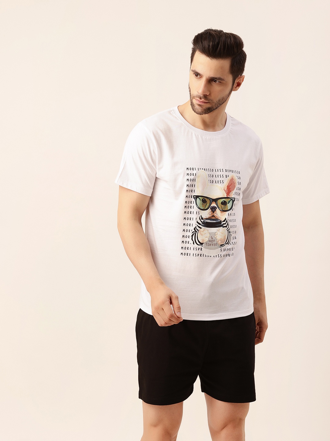 

Fluffalump Men White & Black Printed Night suit
