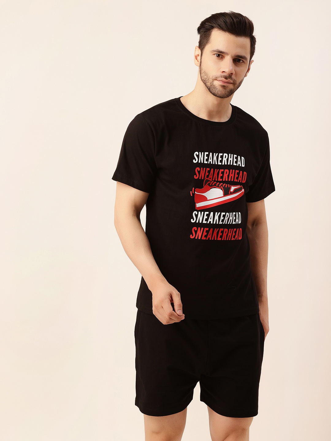 

Fluffalump Men Black & White Printed Pure Cotton Night suit