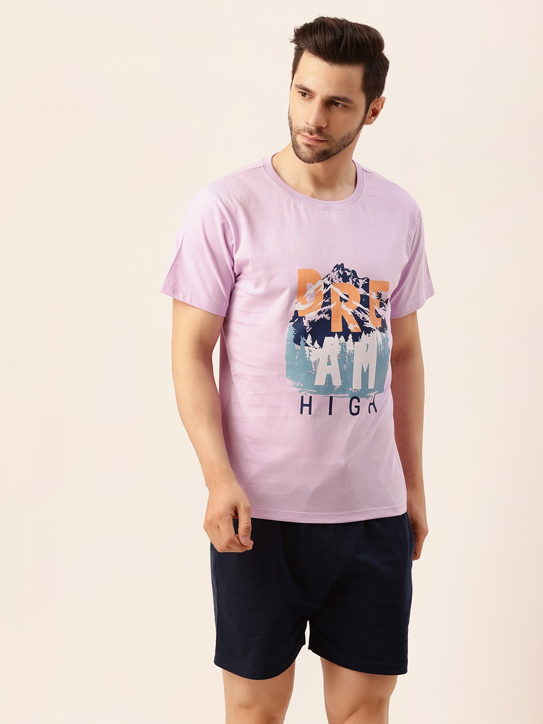 

Fluffalump Men Lavender & Black Printed Pure Cotton Night suit