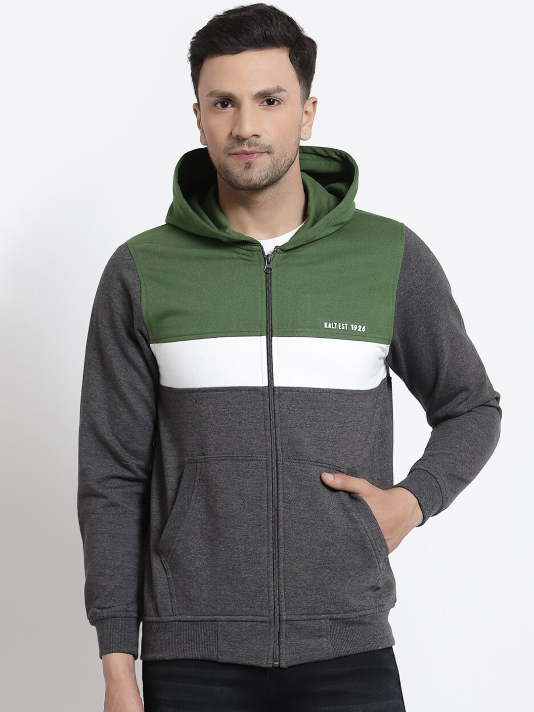 

Kalt Men Green Striped Sweatshirt