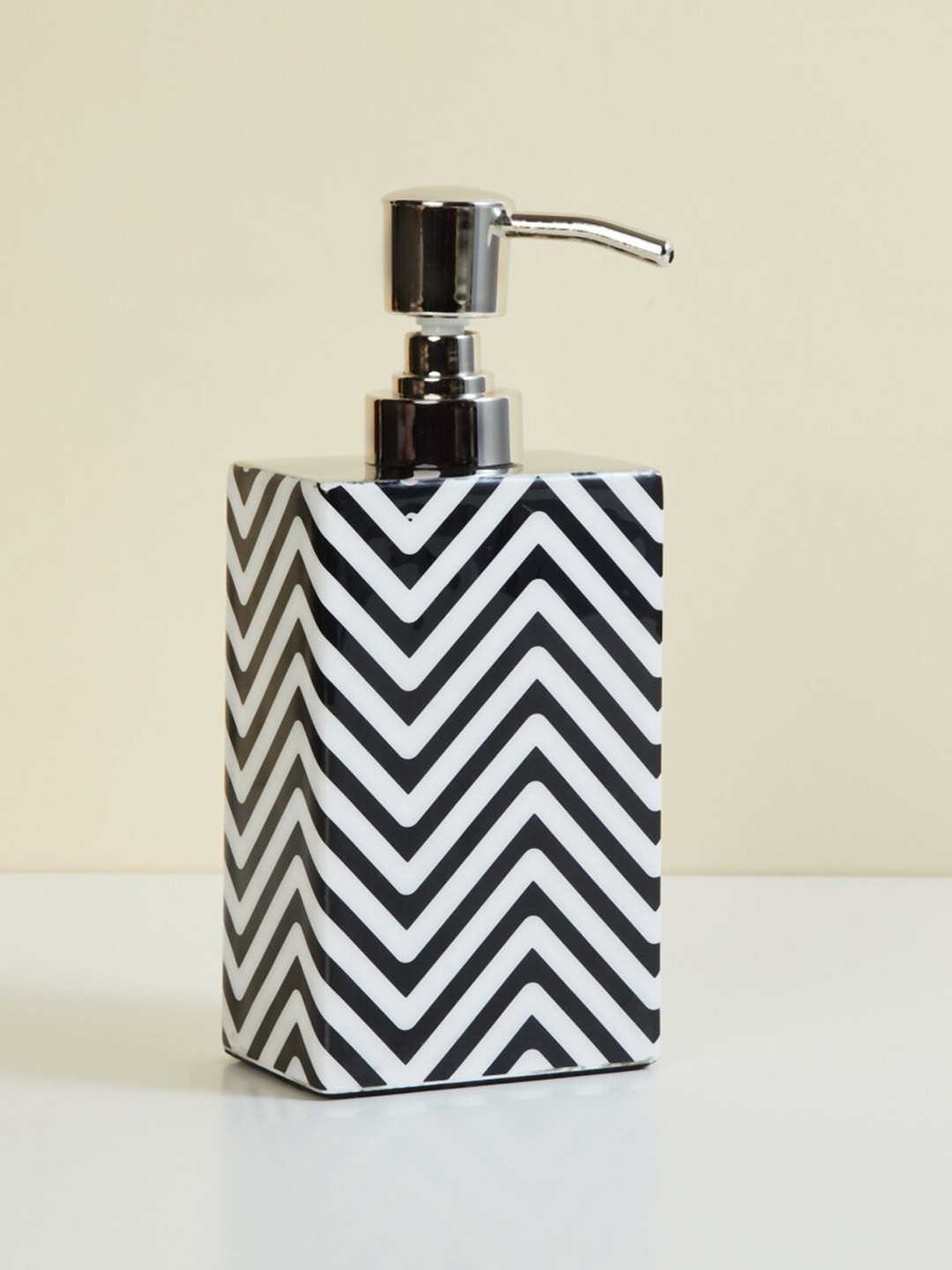 

Home Centre Black and White Printed Square Metal Soap Dispenser