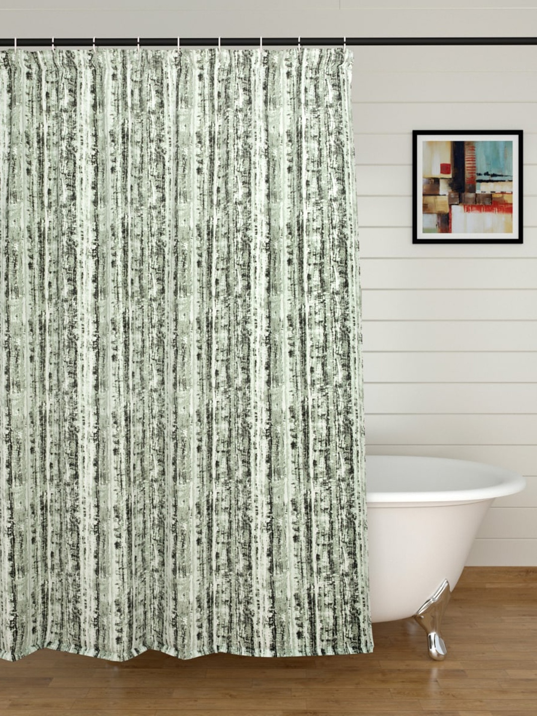 

Home Centre Richmond Green Printed Ring Rod Shower Curtain, Multi