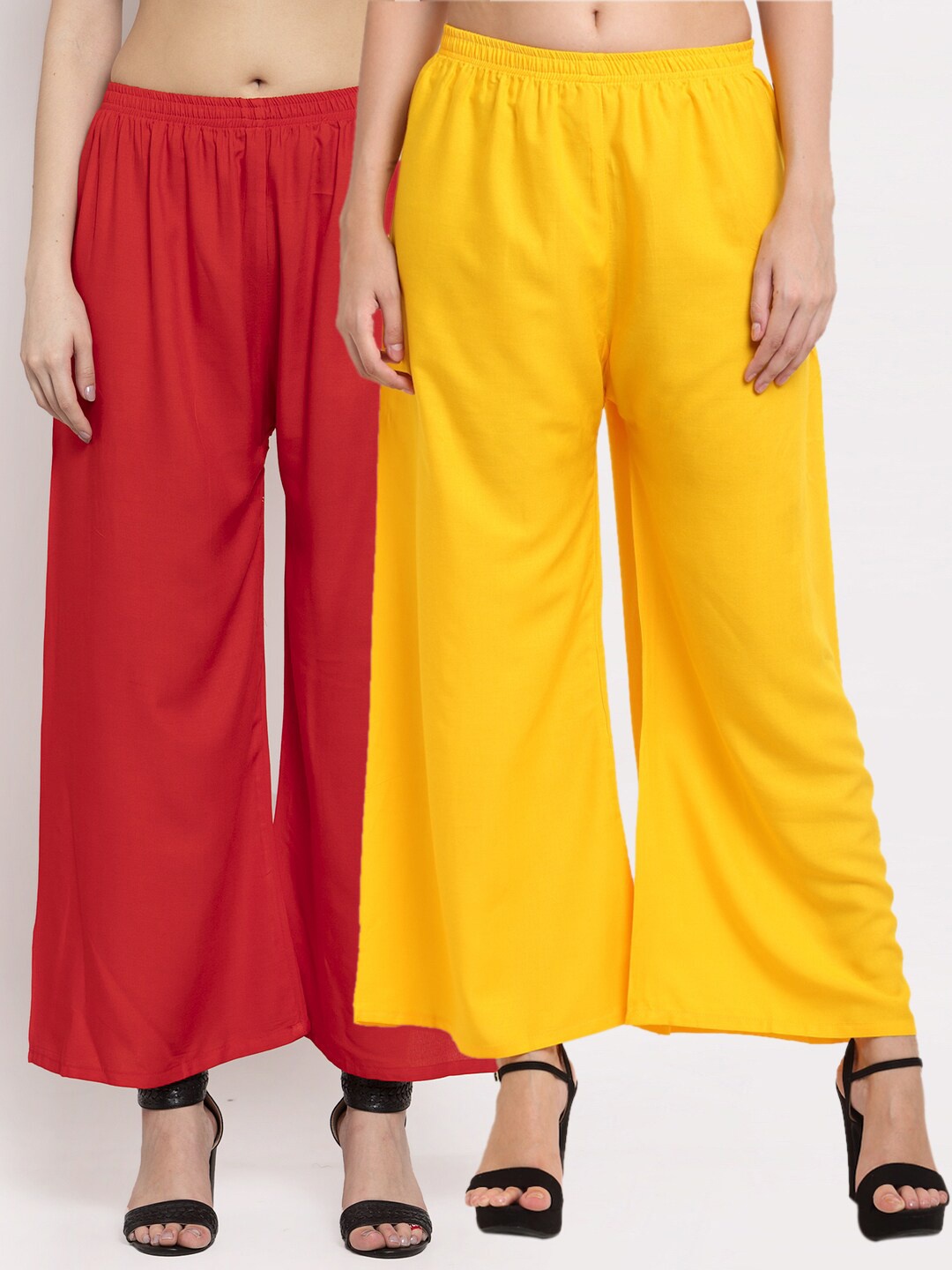 

Miaz Lifestyle Women Yellow & Red 2 Flared Solid Palazzos