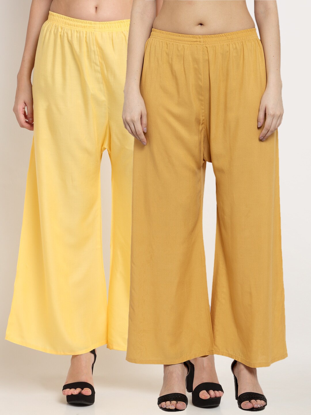 

Miaz Lifestyle Women Set Of 2 Yellow & Beige Flared Knitted Ethnic Palazzos