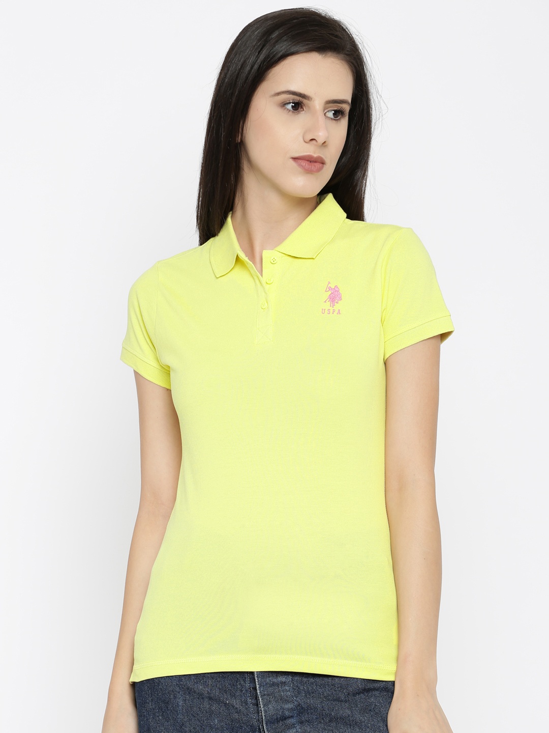 

U.S. Polo Assn. Women Women Yellow Solid Polo T-shirt