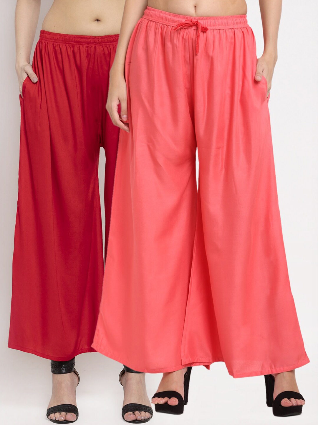 

Miaz Lifestyle Women Peach & Red 2 Flared Palazzos