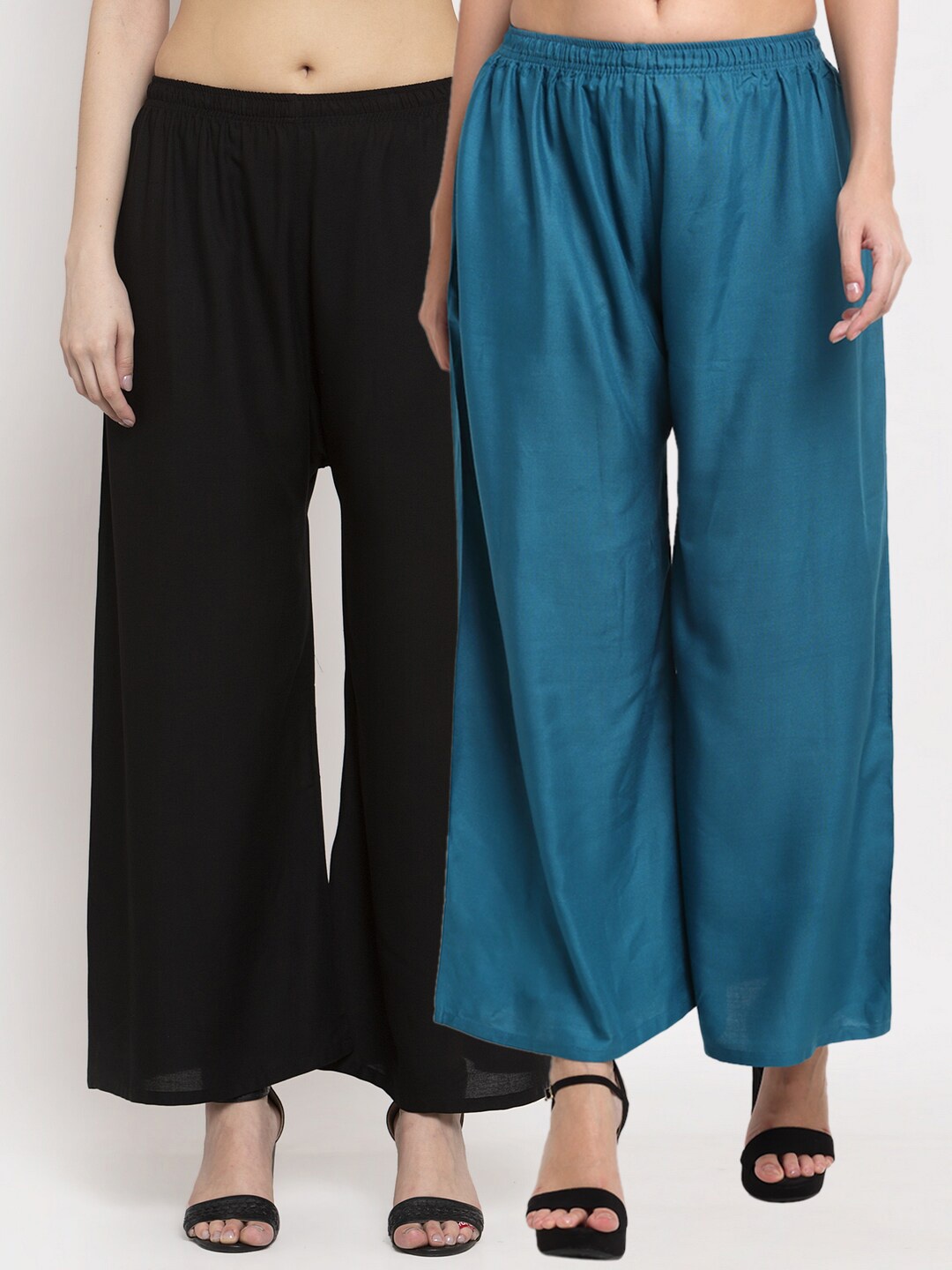 

Miaz Lifestyle Women Blue & Black 2 Flared Knitted Palazzos
