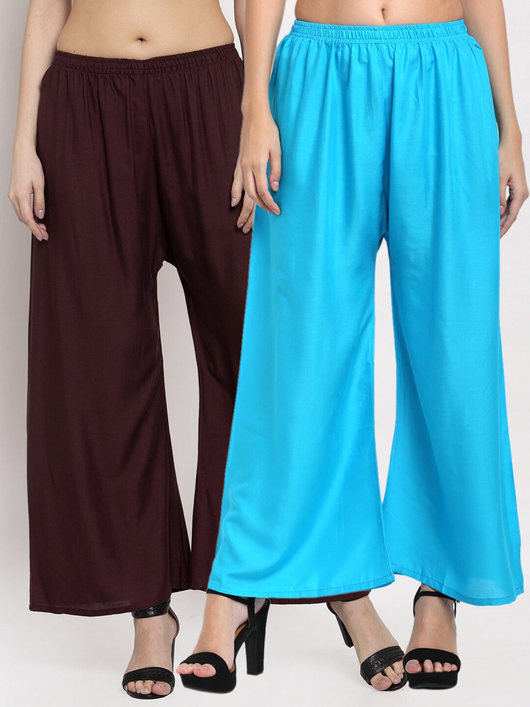 

Miaz Lifestyle Women Blue & Brown 2 Flared Knitted Ethnic Palazzos