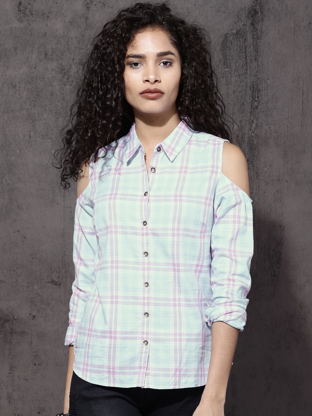 

Roadster Women Blue & Purple Regular Fit Checked Casual Shirt