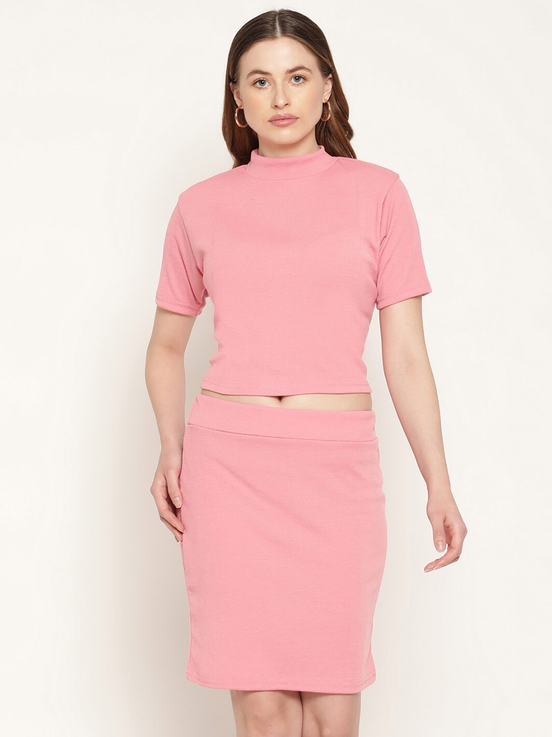 

Miaz Lifestyle Women Pink T-shirt with Skirt