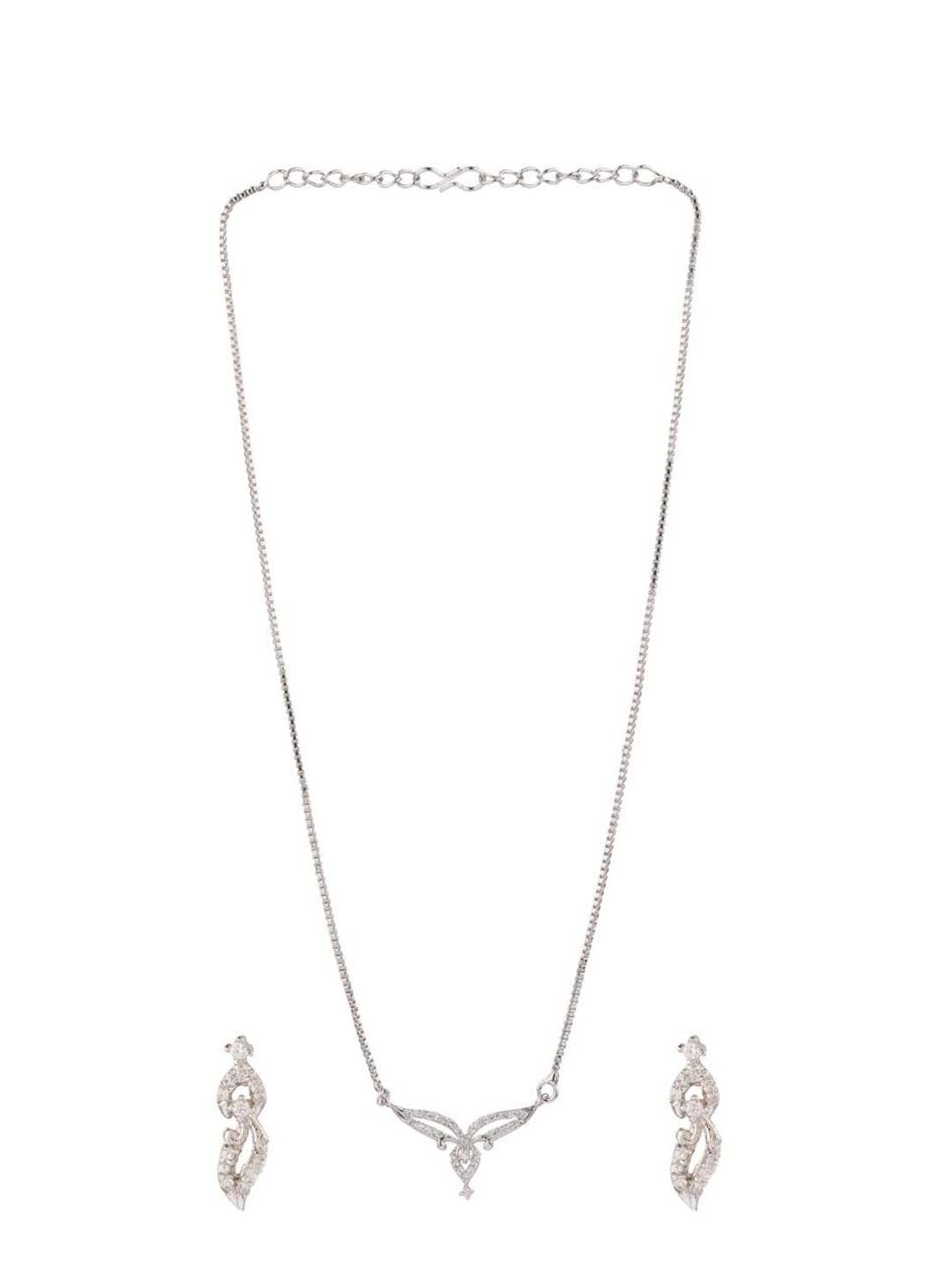 

Efulgenz White Rhodium-Plated Crystal Studded Pendant Necklace Set