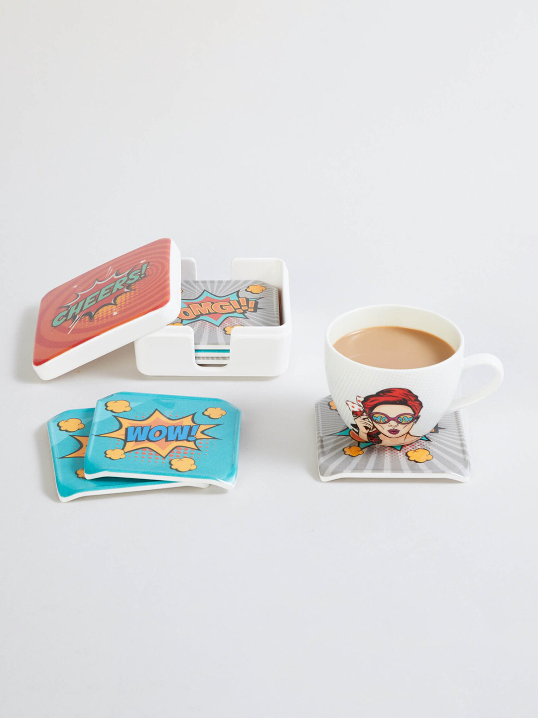 

Home Centre Set of 6 Printed Raisa Deck of Cards Melamine Coasters with Box, Multi