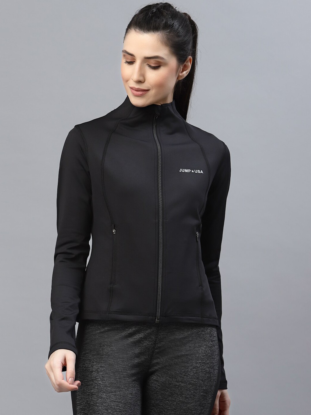

JUMP USA Women Black Open Front Polyester Hiking Jacket