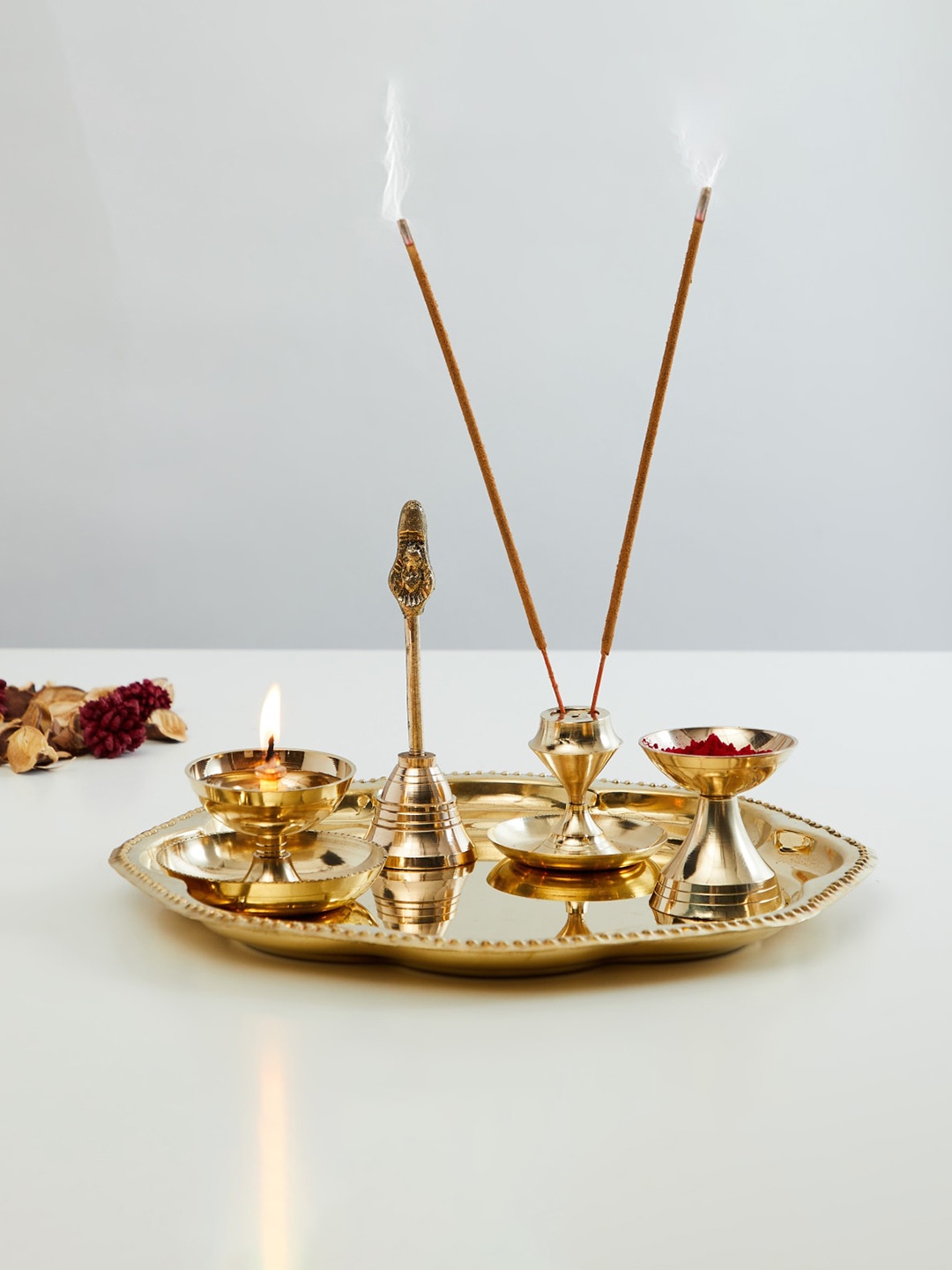 

Home Centre Upasana Set of 7 Gold Metal Pooja Thali