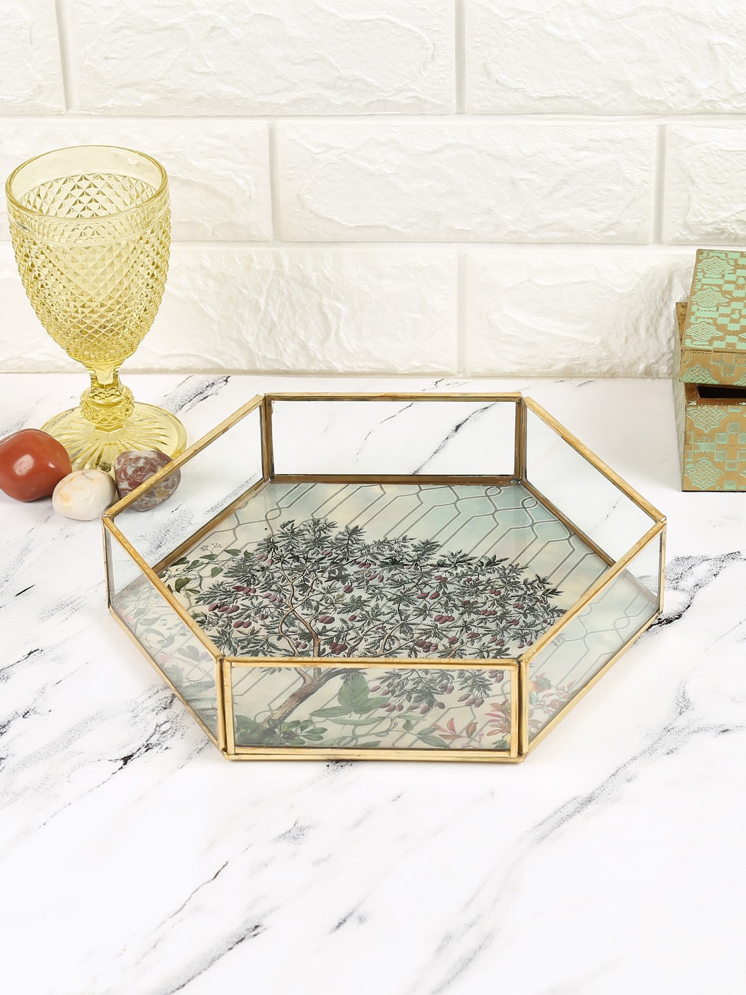 

India Circus by Krsnaa Mehta Grey Sultry Greenwood Small Hexagon Tray