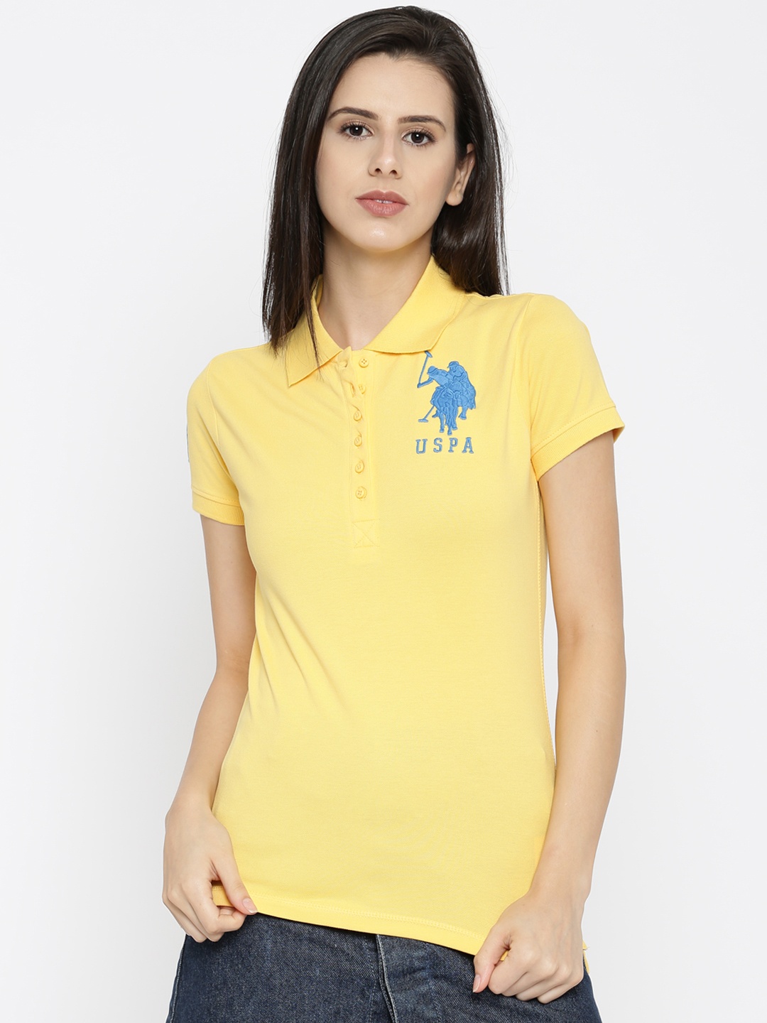 

U.S. Polo Assn. Women Women Yellow Solid Polo T-shirt