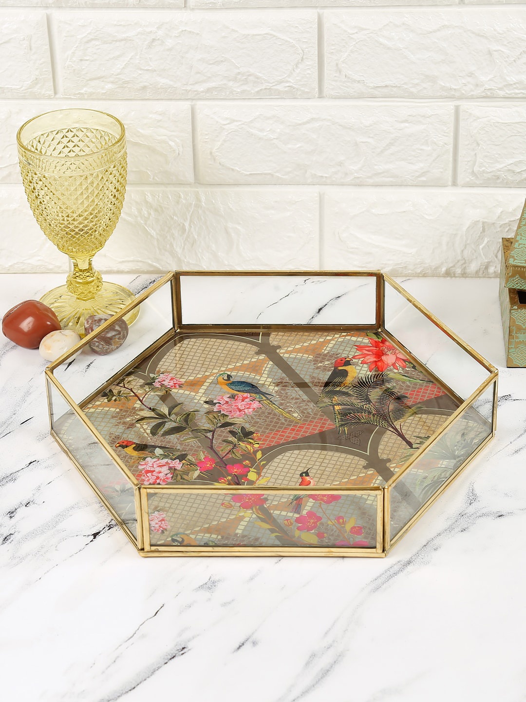 

India Circus by Krsnaa Mehta Beige Big Hexagon Glass Tray