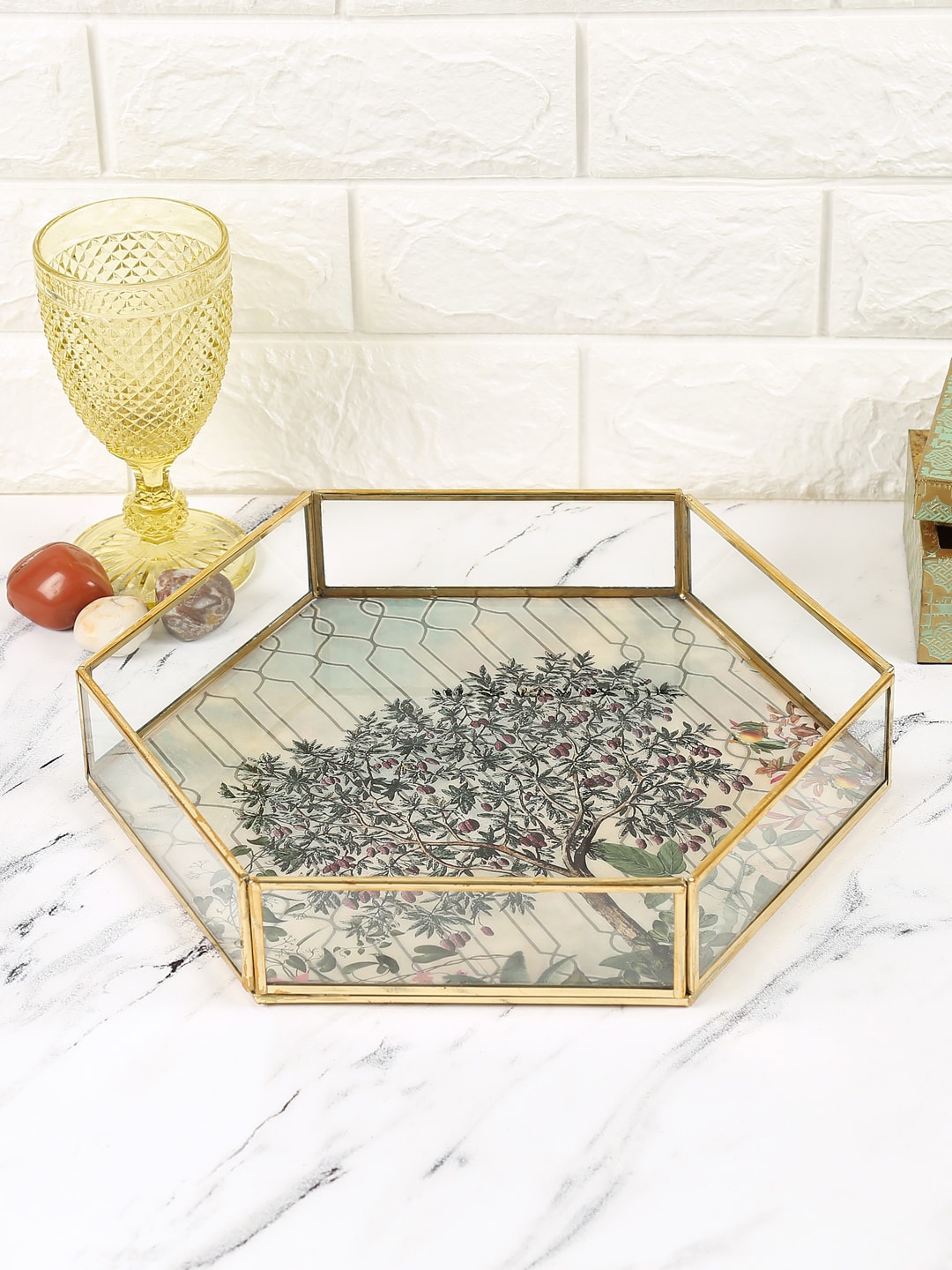 

India Circus by Krsnaa Mehta Grey Sultry Greenwood Big Hexagon Tray