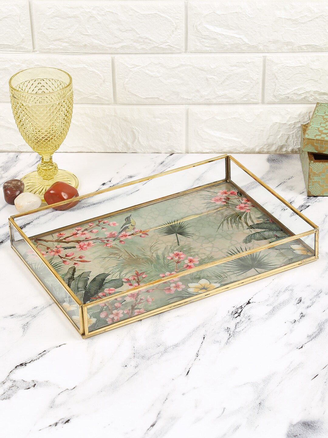 

India Circus by Krsnaa Mehta Beige Spring Bloom Big Rectangle Tray