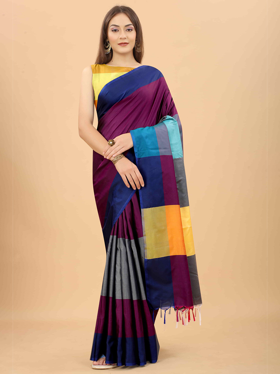 

Silk Land Blue & Maroon Colourblocked Art Silk Uppada Saree