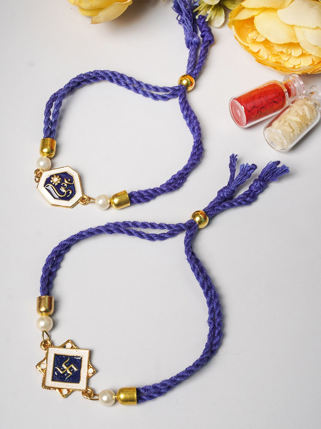

Ferosh Blue & Gold Set of 2 Rakhis