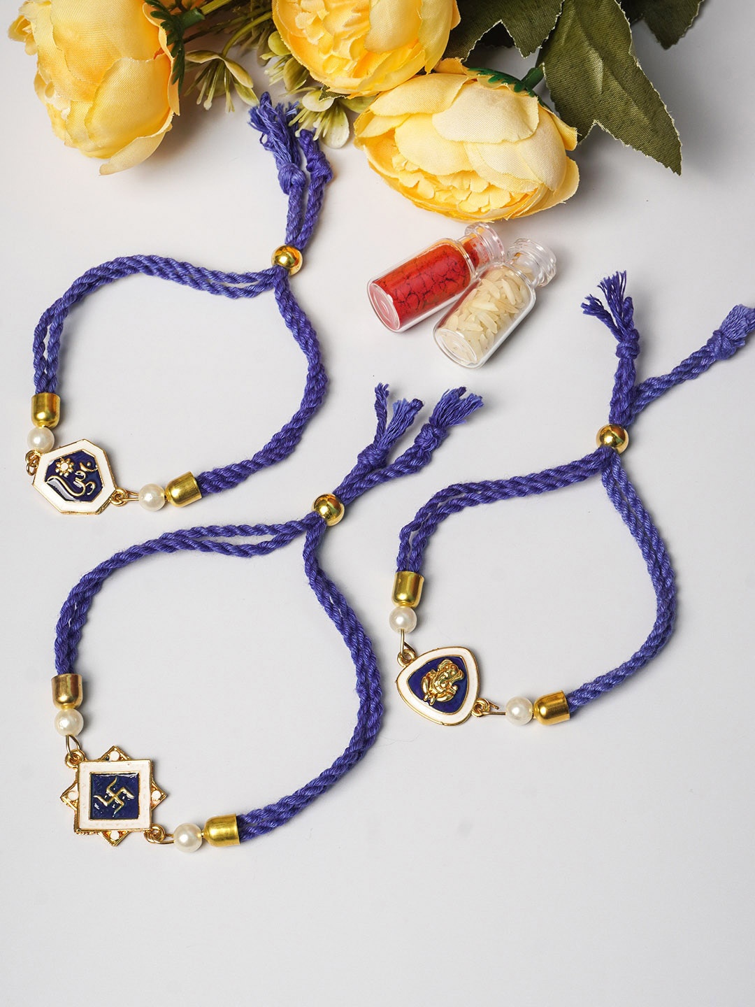 

Ferosh Set of 3 Blue Studded Thread Rakhi