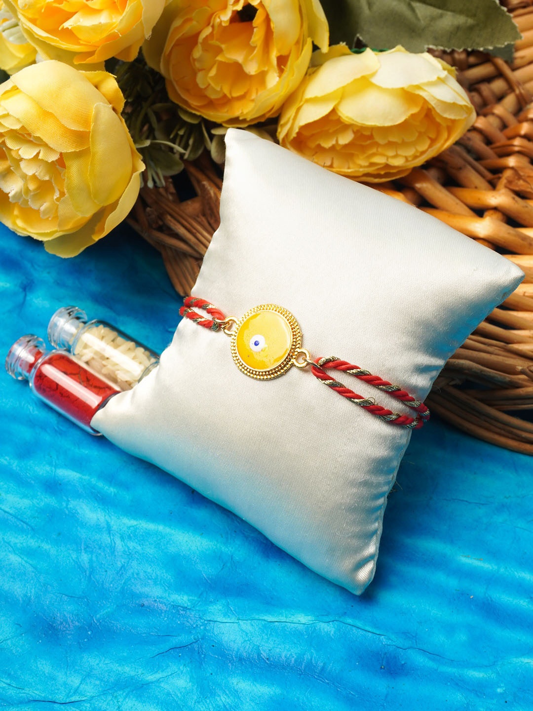

Ferosh Yellow Evil Eye Rakhi, Red