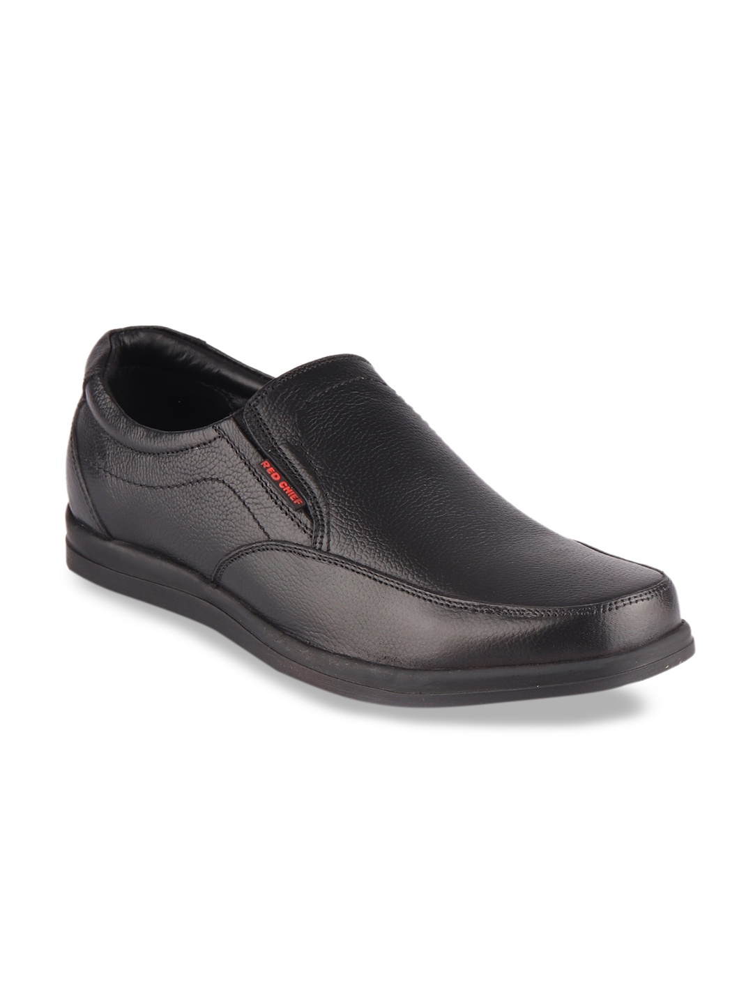 

Red Chief Men Black Solid Leather Formal Slip-Ons