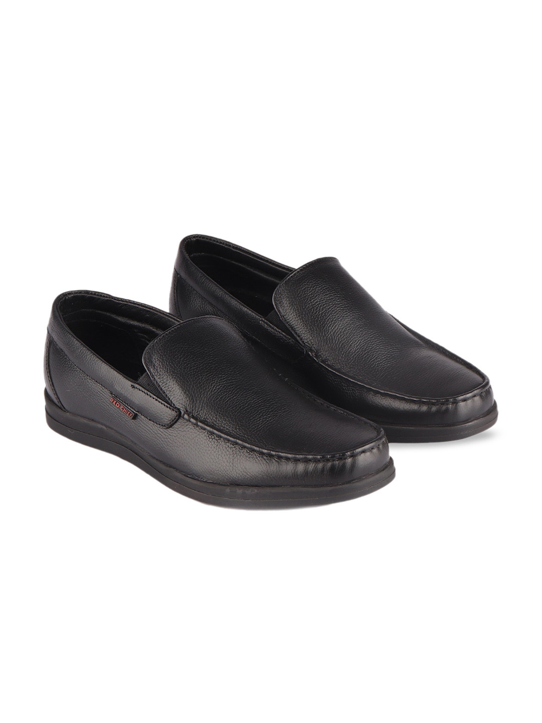 

Red Chief Men Black Solid Leather Slip-Ons Loafers