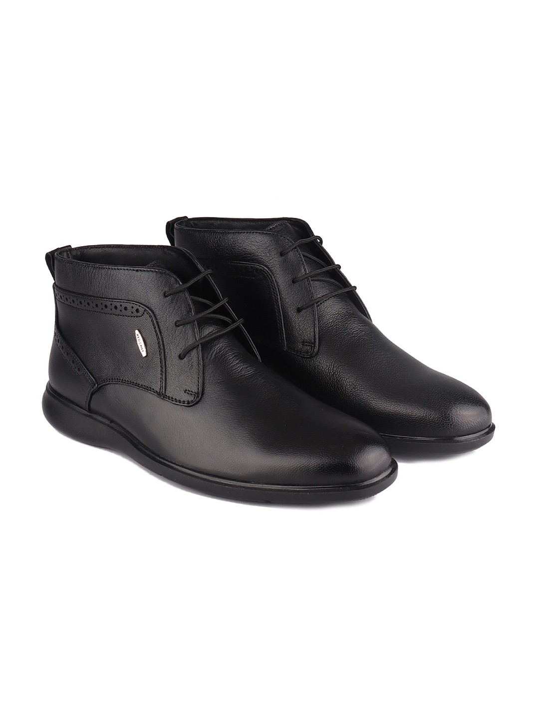 

Red Chief Men Black Mid-Top Leather Formal Derby Shoes