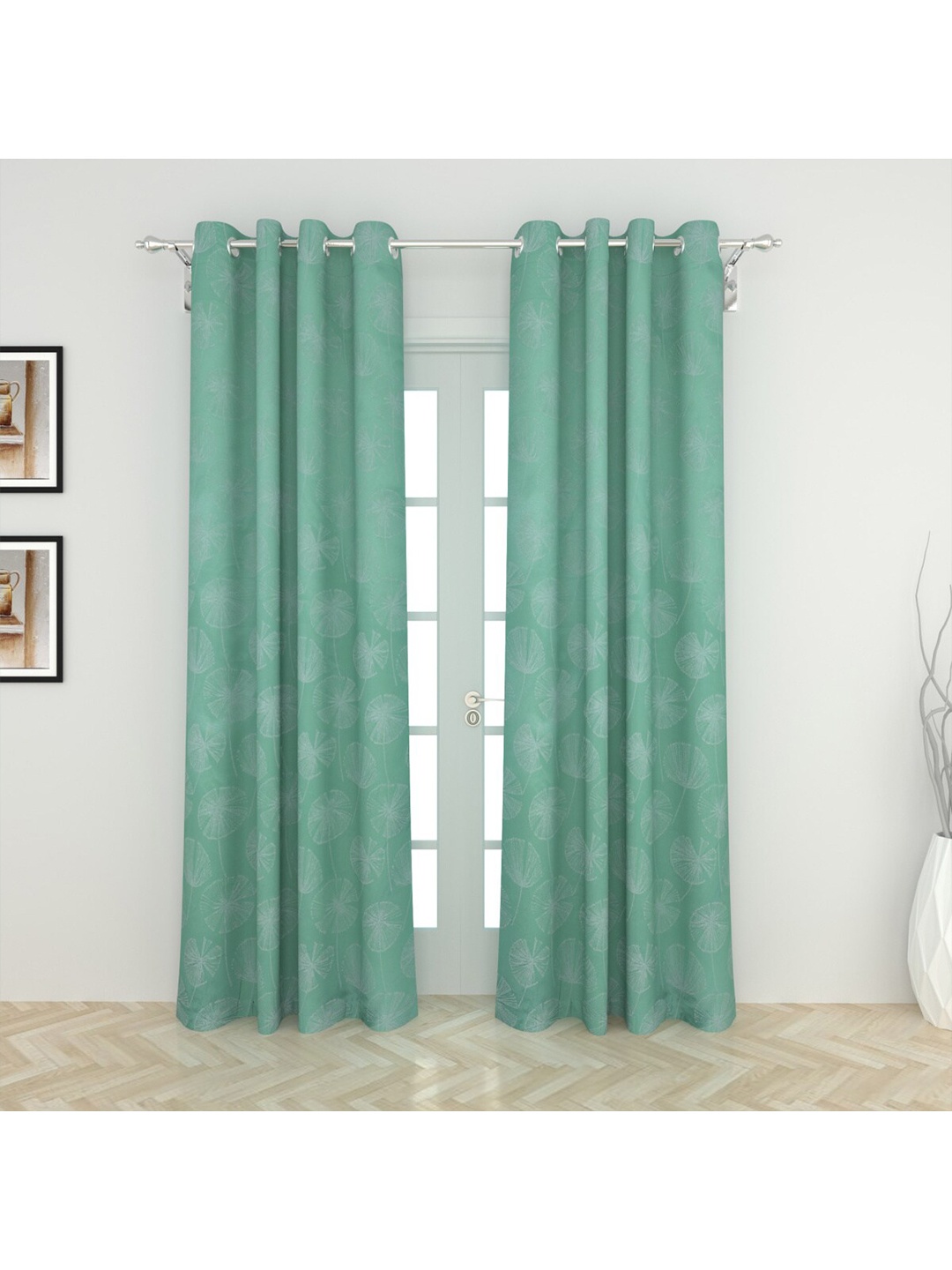 

Home Centre Teal Set of 2 Floral Black Out Door Curtain
